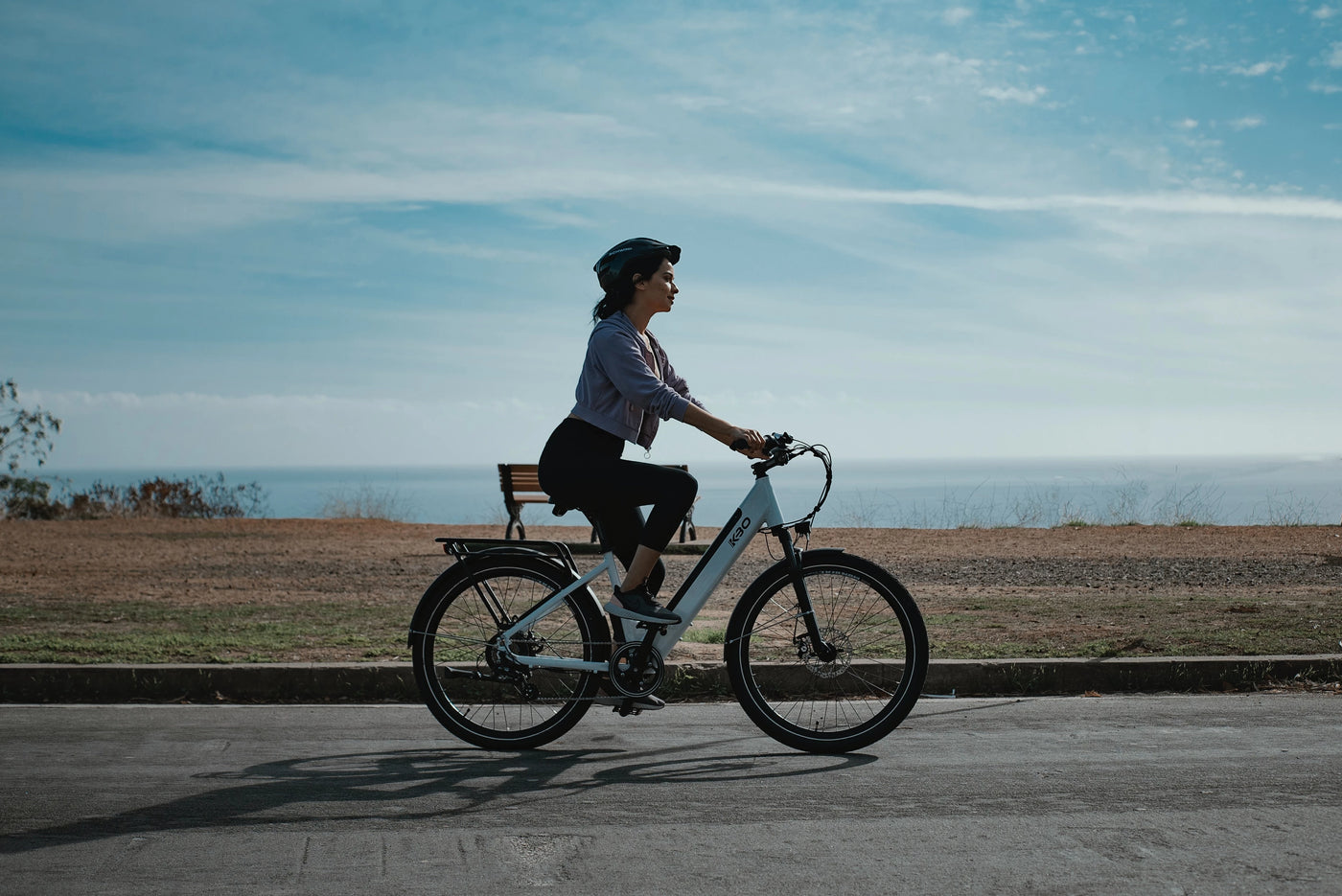 lady cruising on electric bike