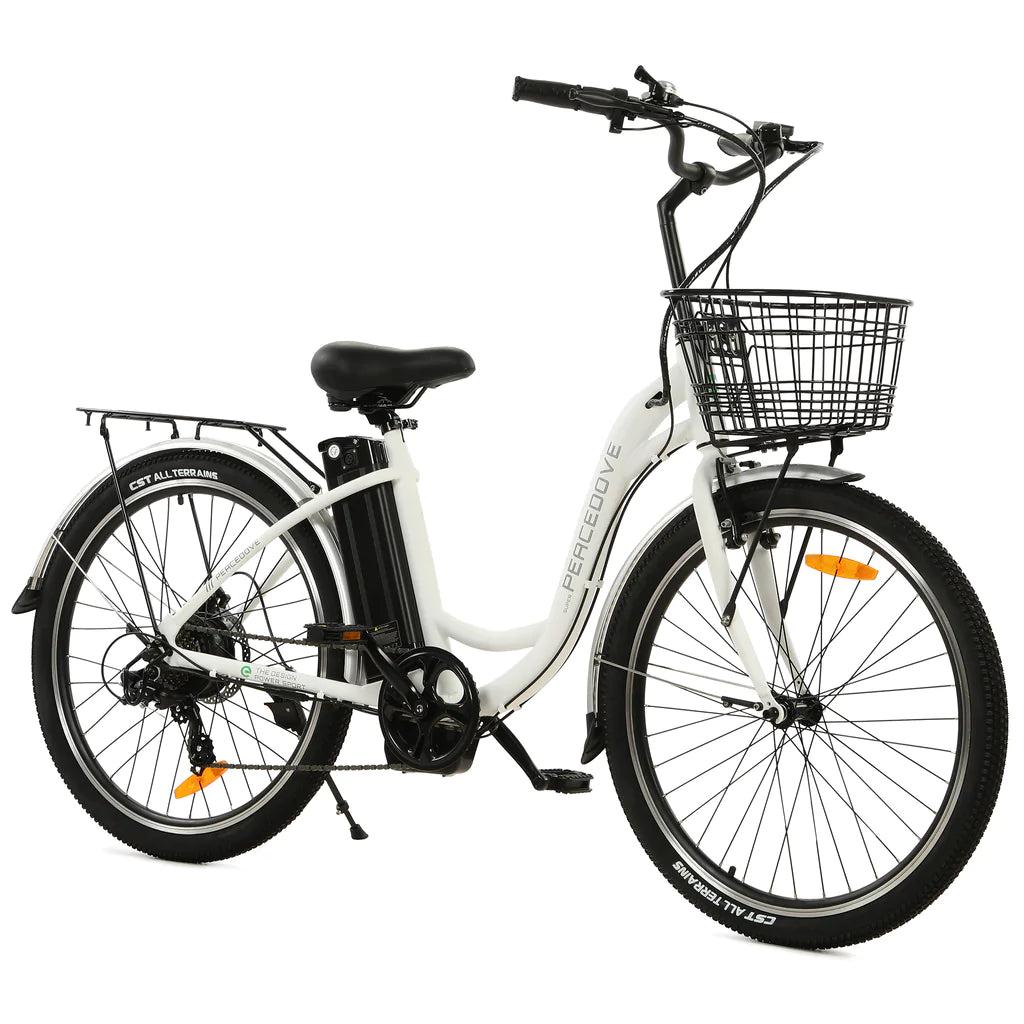 ECOTRIC BIKES Ecotric 26inch White Peacedove Electric City Bike with Basket and Rear Rack