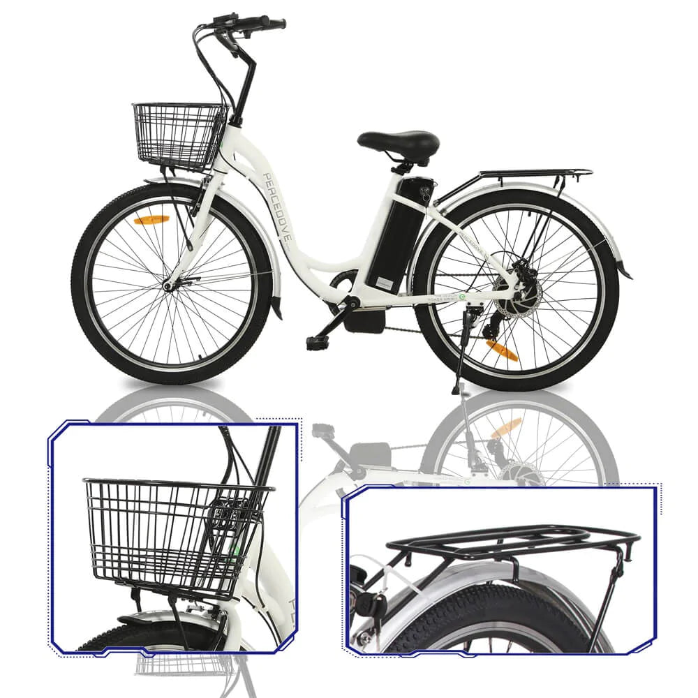 ECOTRIC BIKES Ecotric 26inch White Peacedove Electric City Bike with Basket and Rear Rack