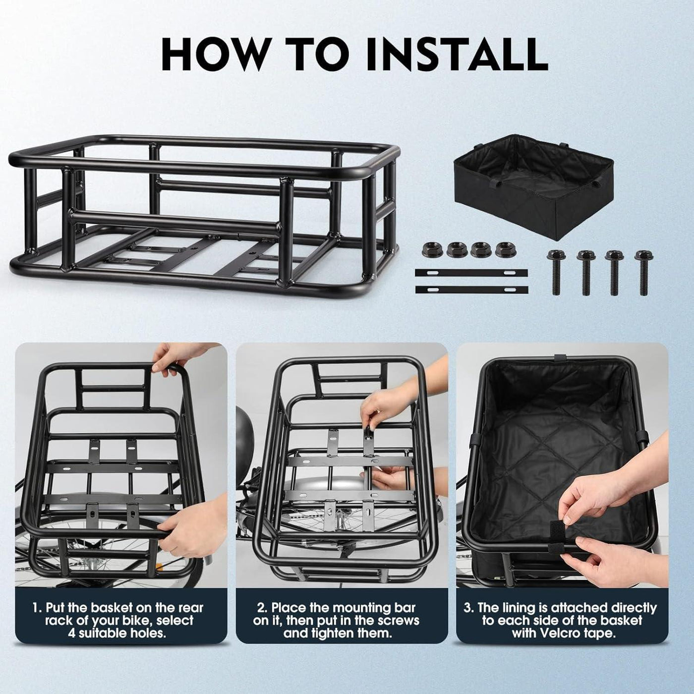 Vanpowers Bike Rear Cargo Rack Basket For Cargo E-Bikes