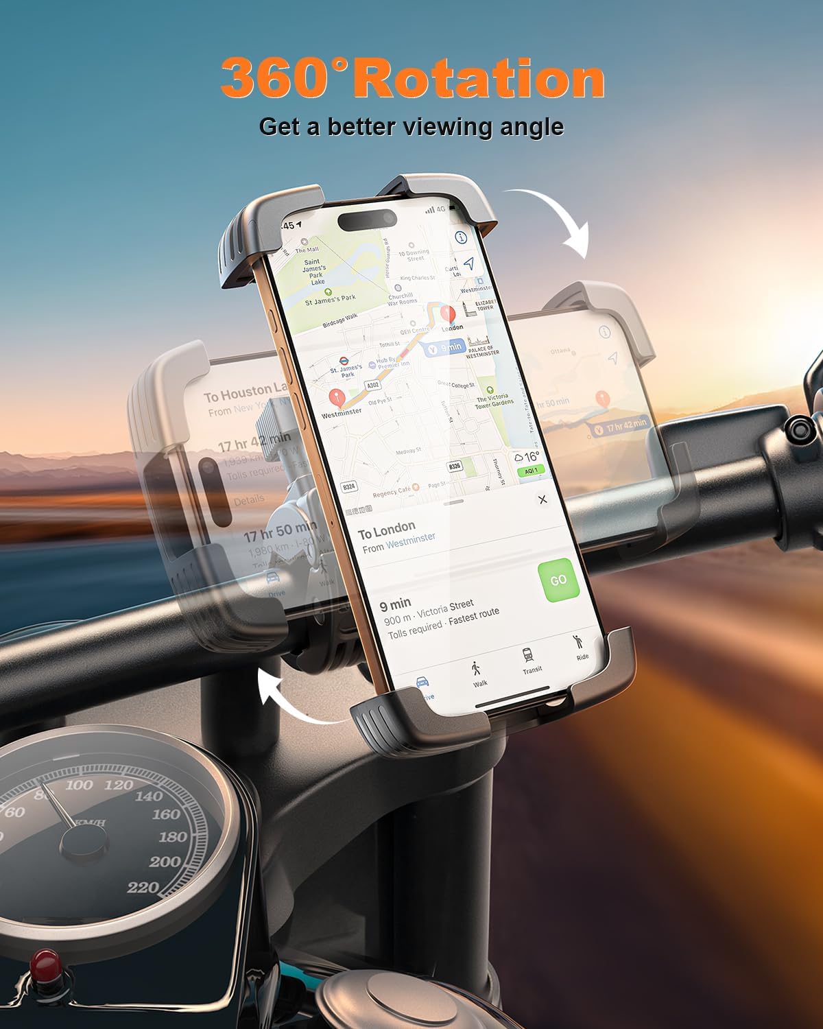 SuperOne Quick-Lock Electric Bike Phone Mount – Anti-Shake Handlebar Clamp for 4.7"–7.2" Phones