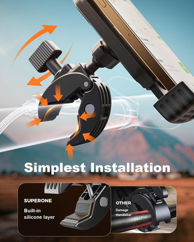 SuperOne Quick-Lock Electric Bike Phone Mount – Anti-Shake Handlebar Clamp for 4.7"–7.2" Phones