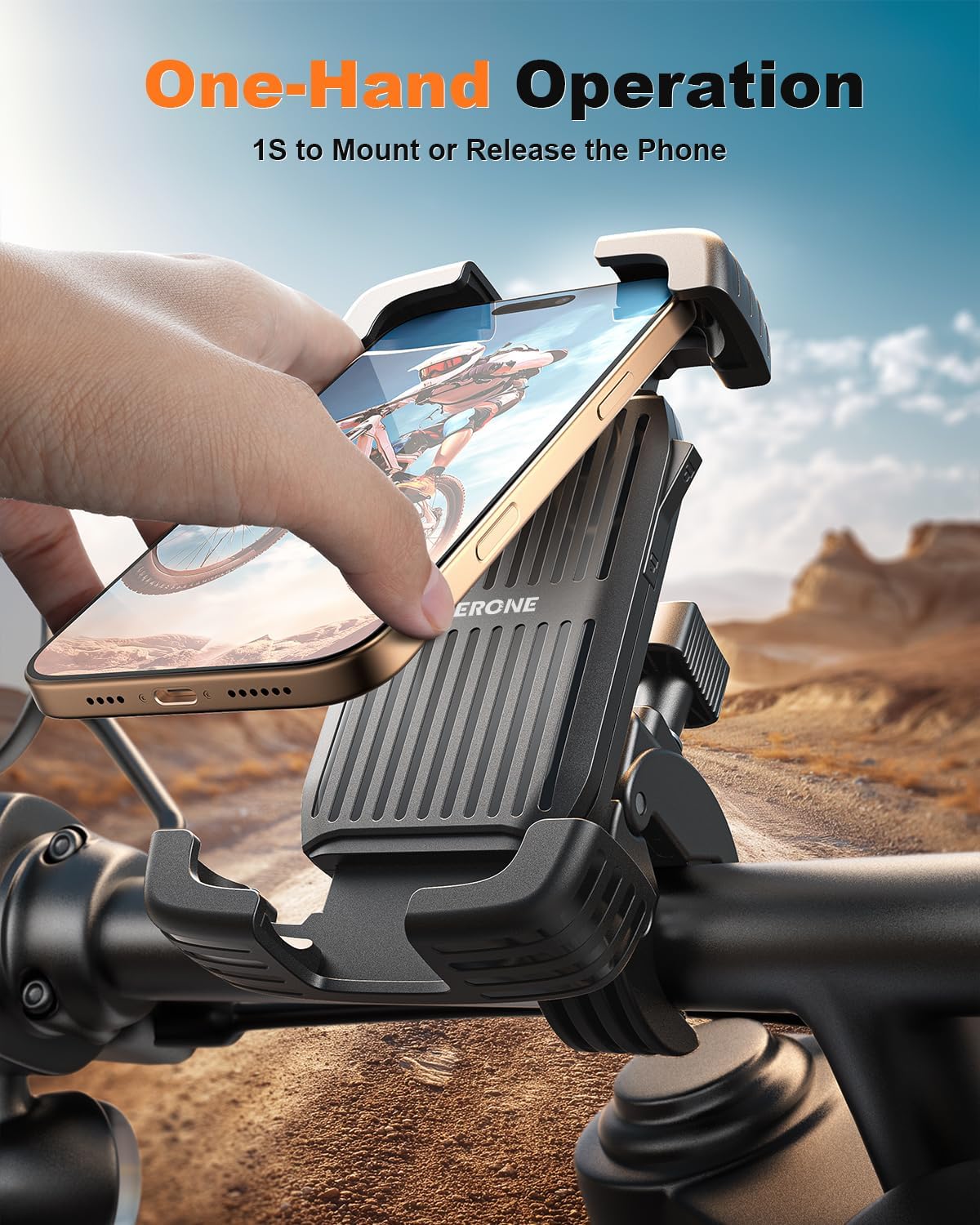 SuperOne Quick-Lock Electric Bike Phone Mount – Anti-Shake Handlebar Clamp for 4.7"–7.2" Phones