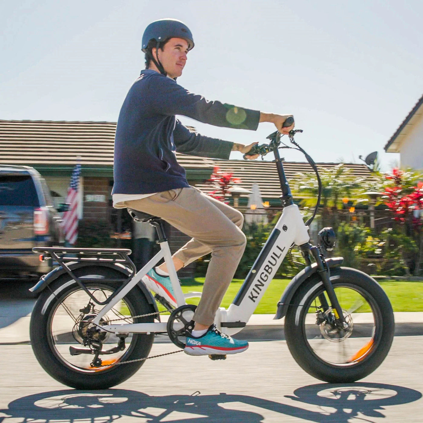 Man riding Kingbull Literider Folding electric bike showing comfortable handling