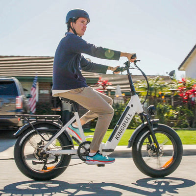 Man riding Kingbull Literider Folding electric bike showing comfortable handling