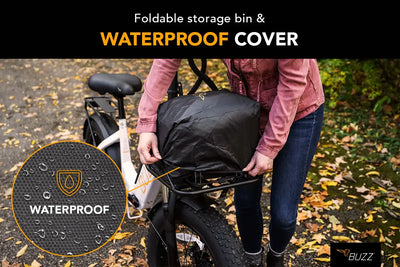 BUZZ E-BIKE FRONT/REAR RACK BIN WITH WATERPROOF COVER