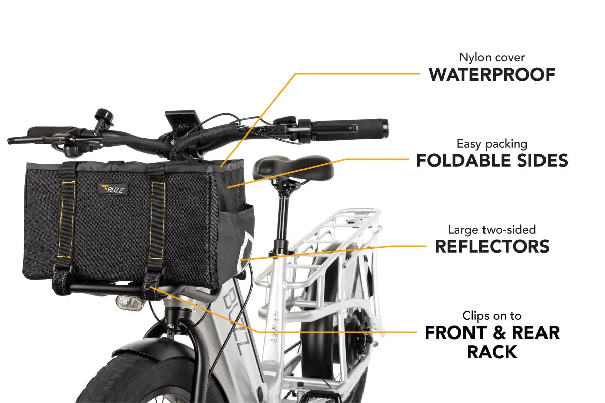 BUZZ E-BIKE FRONT/REAR RACK BIN WITH WATERPROOF COVER