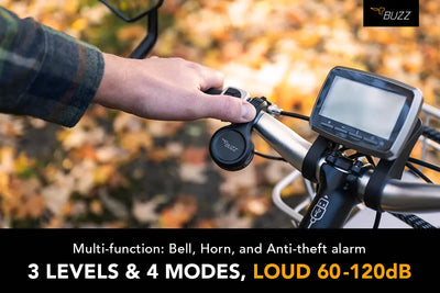BUZZ RECHARGEABLE E-BIKE BELL AND ANTI-THEFT ALARM, BLACK 