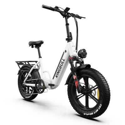 Kingbull Literider White Folding electric bike left side angle view highlighting frame design
