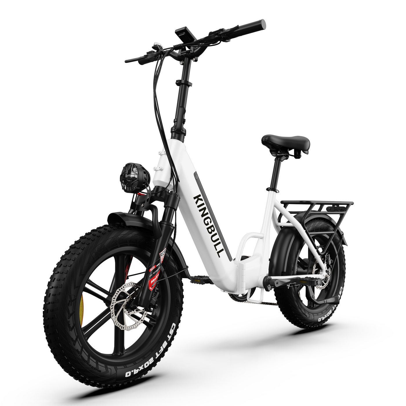 Kingbull Literider White Folding electric bike left side angle view highlighting frame design