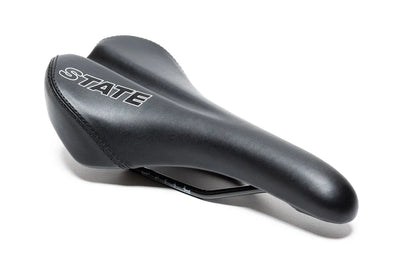 State Bicycle Co. All-Road road saddle in black with narrow profile and chrome steel rails