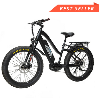 BAKCOU Mule Step-Through 26" 1500W Fat Tire Electric Mountain Hunting Bike Bafang Ultra Mid Drive Motor