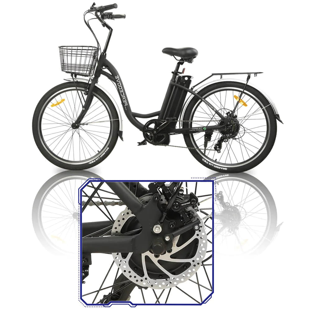 ECOTRIC BIKES 26" Black Peacedove Electric City Bike with Basket and Rear Rack