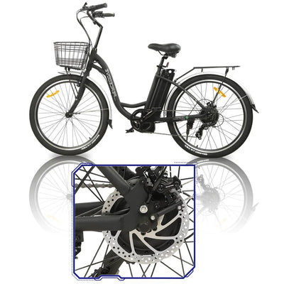 ECOTRIC BIKES 26" Black Peacedove Electric City Bike with Basket and Rear Rack