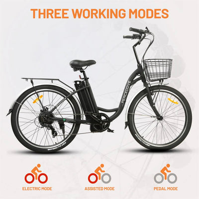 ECOTRIC BIKES 26" Black Peacedove Electric City Bike with Basket and Rear Rack