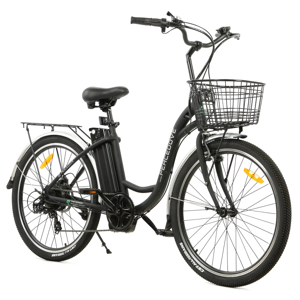 ECOTRIC BIKES 26" Black Peacedove Electric City Bike with Basket and Rear Rack