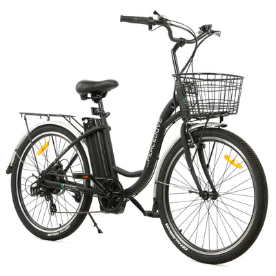 ECOTRIC BIKES 26" Black Peacedove Electric City Bike with Basket and Rear Rack