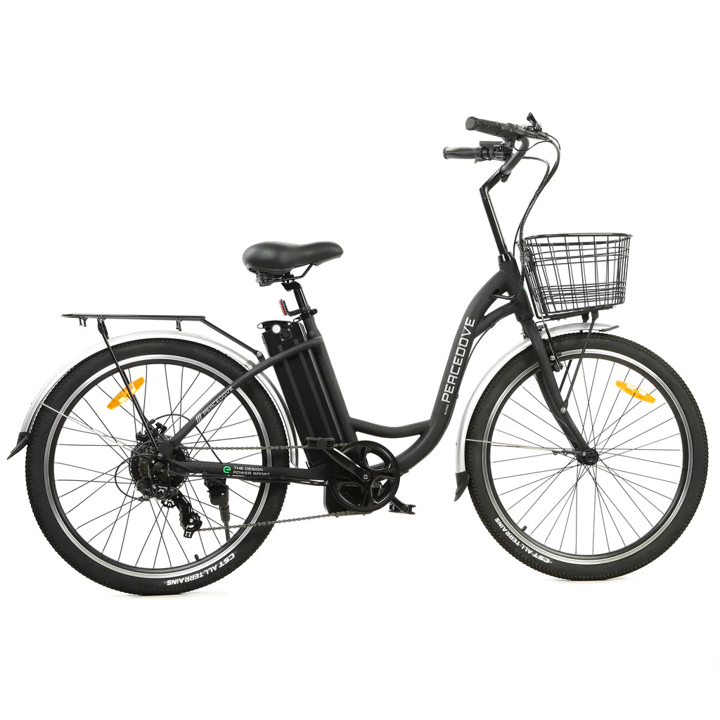 ECOTRIC BIKES 26" Black Peacedove Electric City Bike with Basket and Rear Rack