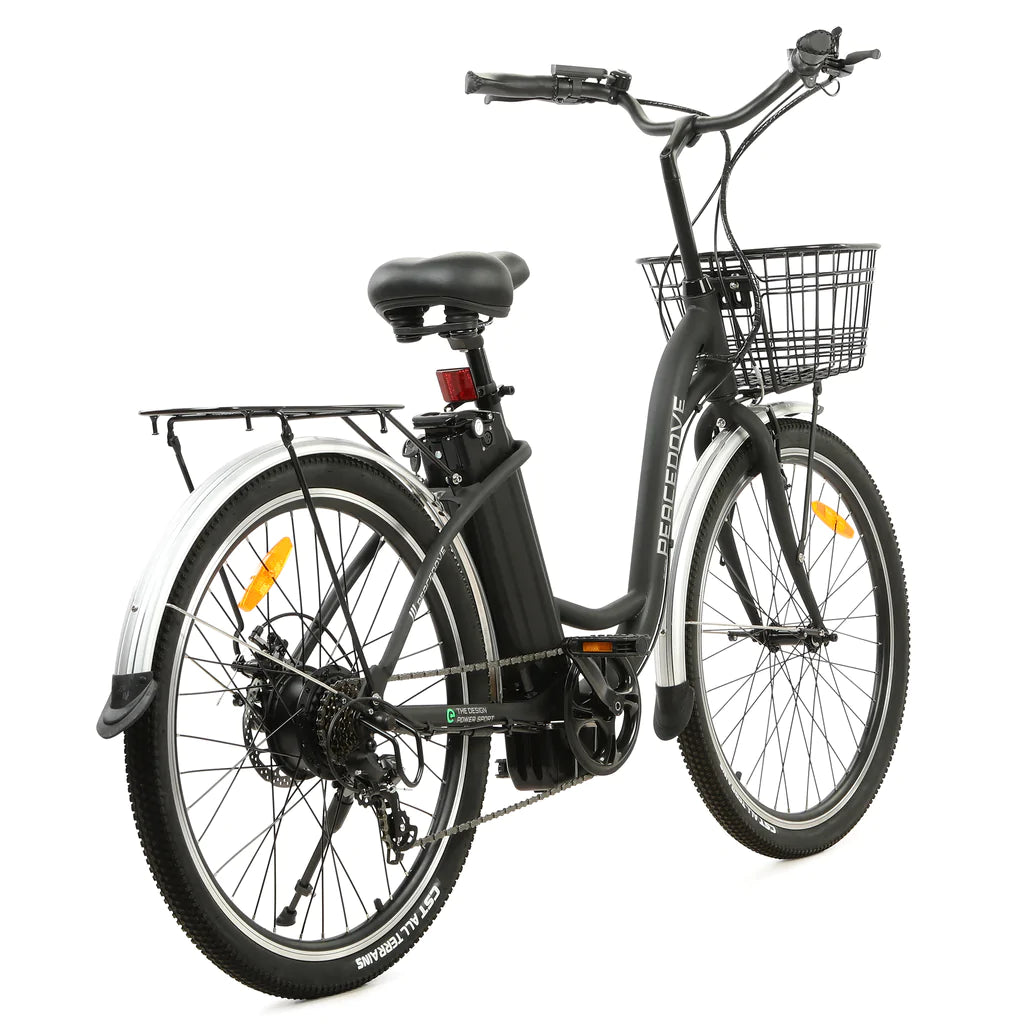 ECOTRIC BIKES 26" Black Peacedove Electric City Bike with Basket and Rear Rack