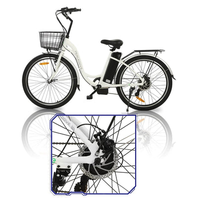 ECOTRIC BIKES Ecotric 26inch White Peacedove Electric City Bike with Basket and Rear Rack