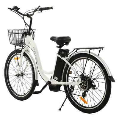 ECOTRIC BIKES Ecotric 26inch White Peacedove Electric City Bike with Basket and Rear Rack