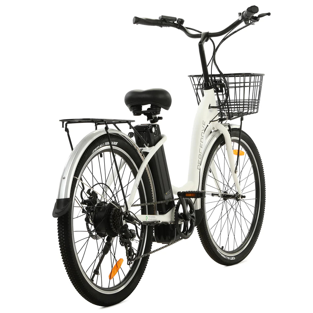 ECOTRIC BIKES Ecotric 26 White Peacedove Electric City Bike with Bask Belcopia