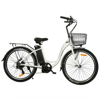 ECOTRIC BIKES Ecotric 26inch White Peacedove Electric City Bike with Basket and Rear Rack
