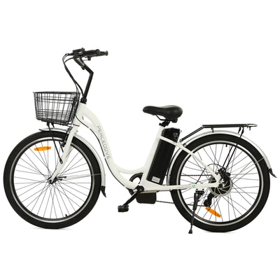ECOTRIC BIKES Ecotric 26inch White Peacedove Electric City Bike with Basket and Rear Rack